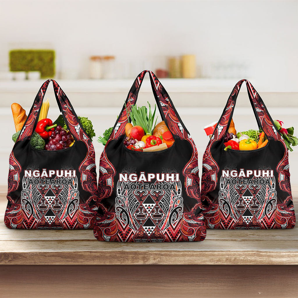 Aotearoa Ngapuhi Grocery Bag Maori Red Tribal Paua Shell Pattern DT05 3-pack One Size Red - Polynesian Pride