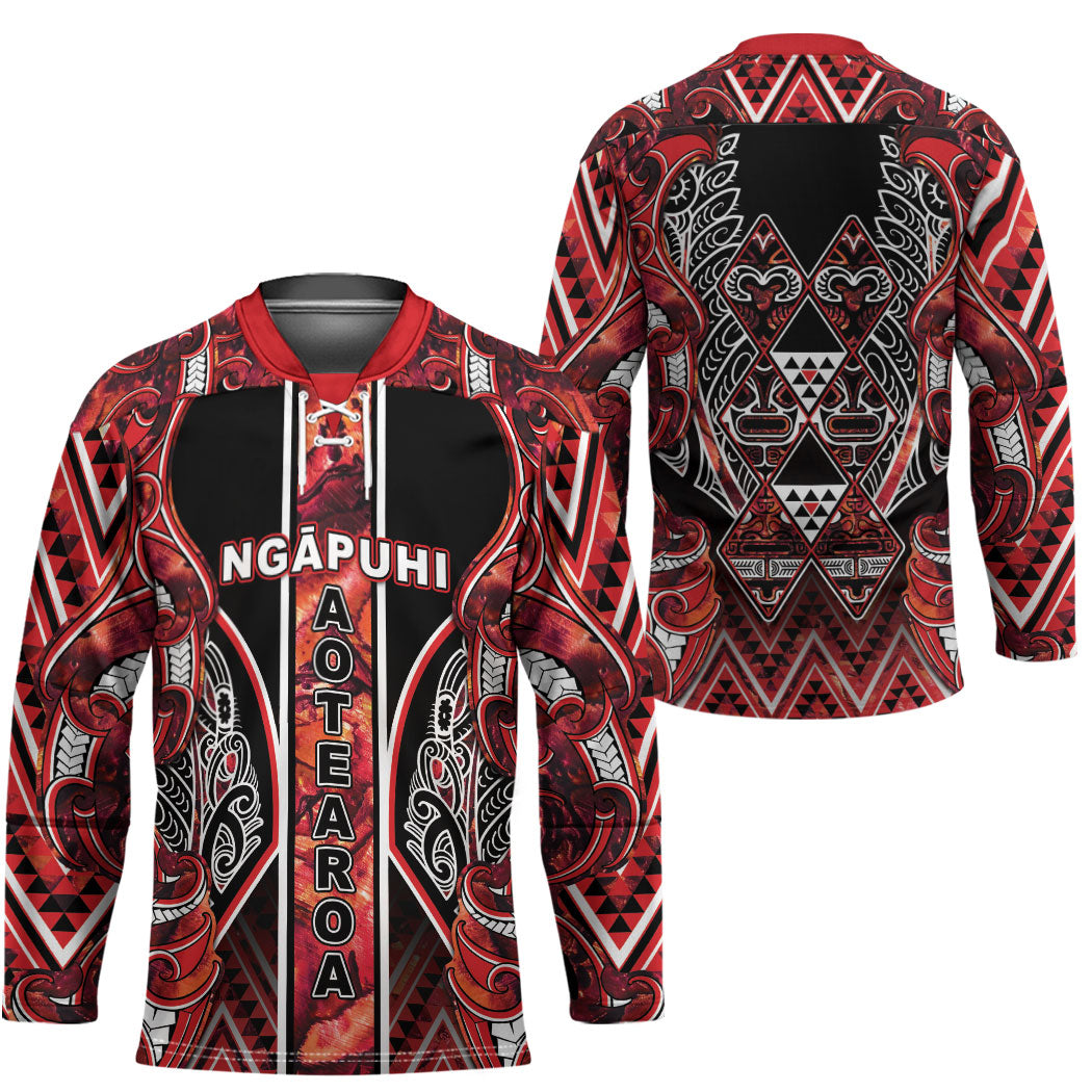Aotearoa Ngapuhi Hockey Jersey Maori Red Tribal Paua Shell Pattern DT05 - Polynesian Pride