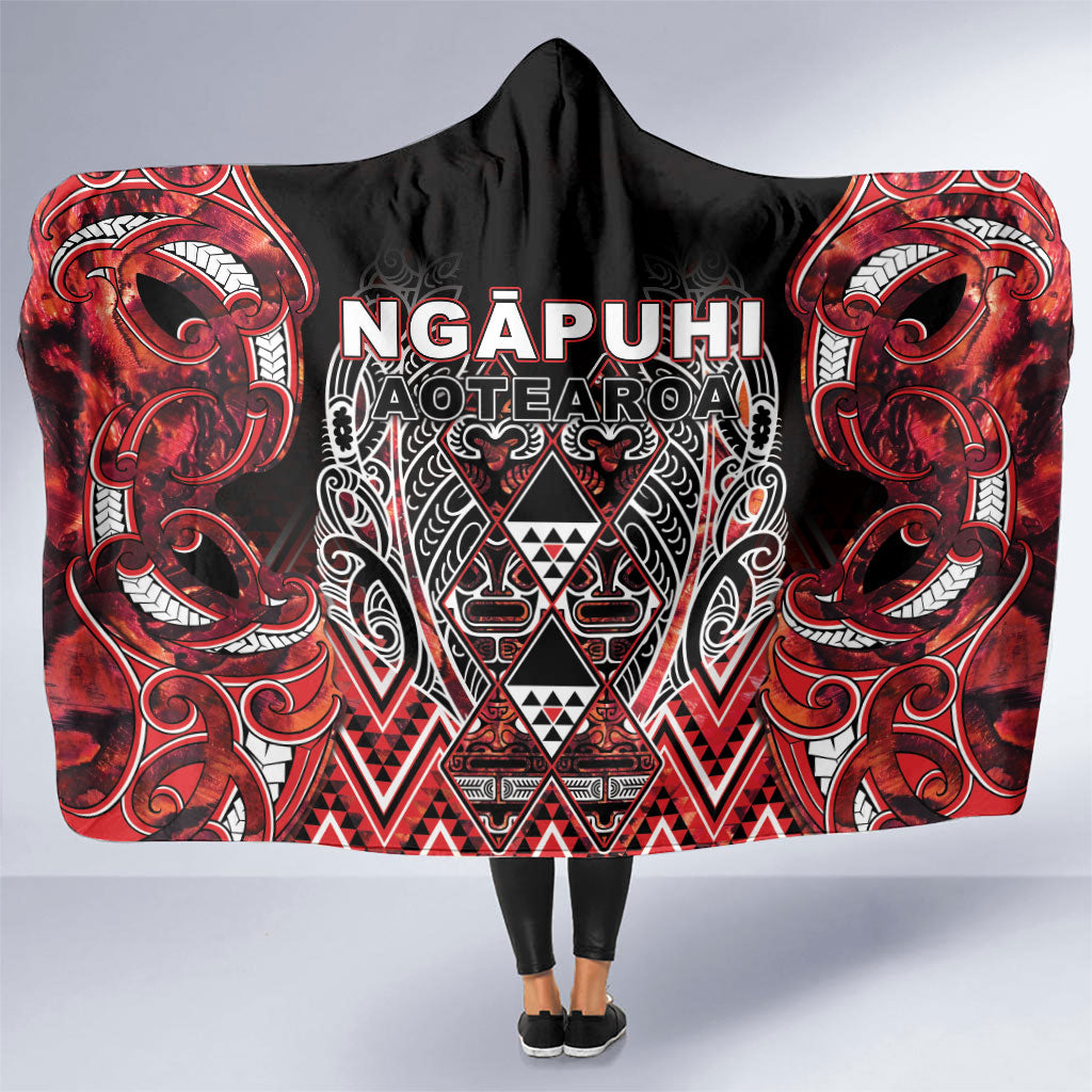 Aotearoa Ngapuhi Hooded Blanket Maori Red Tribal Paua Shell Pattern DT05 One Size Red - Polynesian Pride