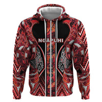 Aotearoa Ngapuhi Hoodie Maori Red Tribal Paua Shell Pattern DT05 Zip Hoodie Red - Polynesian Pride