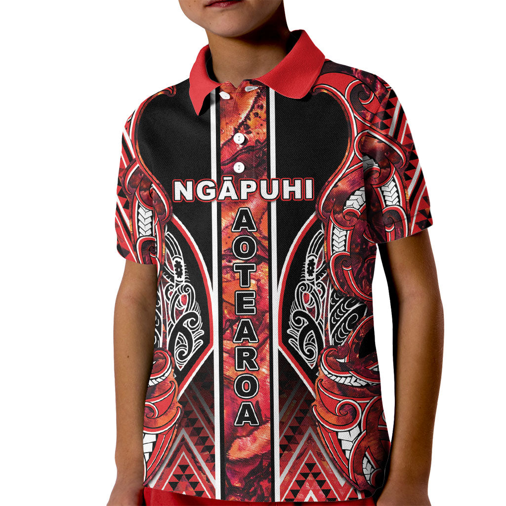 Aotearoa Ngapuhi Kid Polo Shirt Maori Red Tribal Paua Shell Pattern DT05 Kid Red - Polynesian Pride
