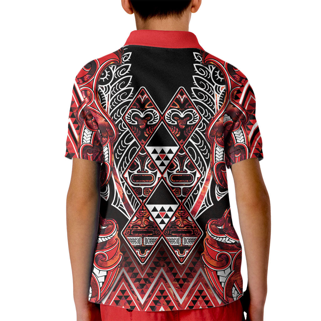 Aotearoa Ngapuhi Kid Polo Shirt Maori Red Tribal Paua Shell Pattern DT05 - Polynesian Pride