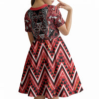 Aotearoa Ngapuhi Kid Short Sleeve Dress Maori Red Tribal Paua Shell Pattern DT05 - Polynesian Pride