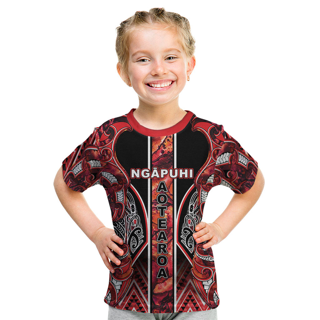 Aotearoa Ngapuhi Kid T Shirt Maori Red Tribal Paua Shell Pattern DT05 Red - Polynesian Pride