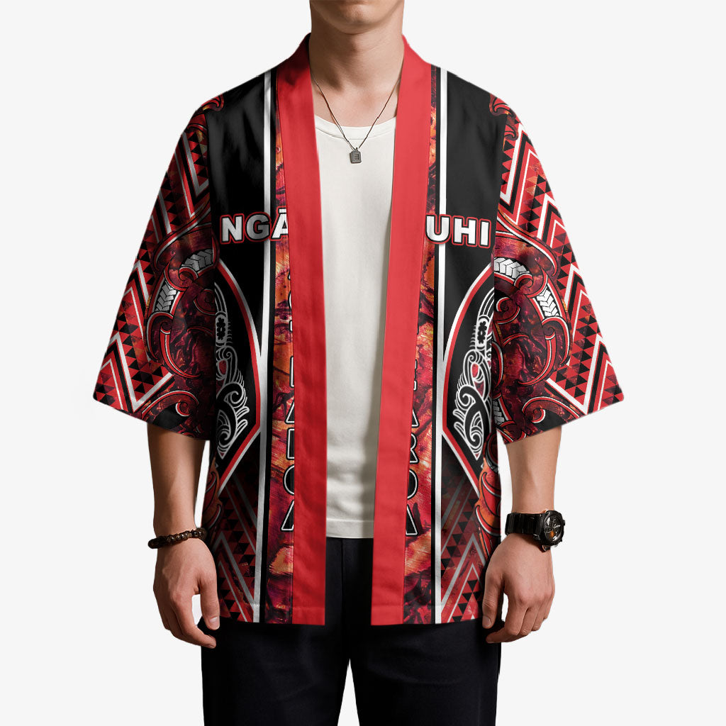Aotearoa Ngapuhi Kimono Maori Red Tribal Paua Shell Pattern DT05 - Polynesian Pride