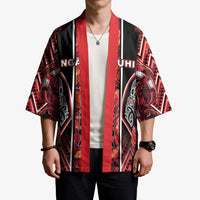 Aotearoa Ngapuhi Kimono Maori Red Tribal Paua Shell Pattern DT05 - Polynesian Pride