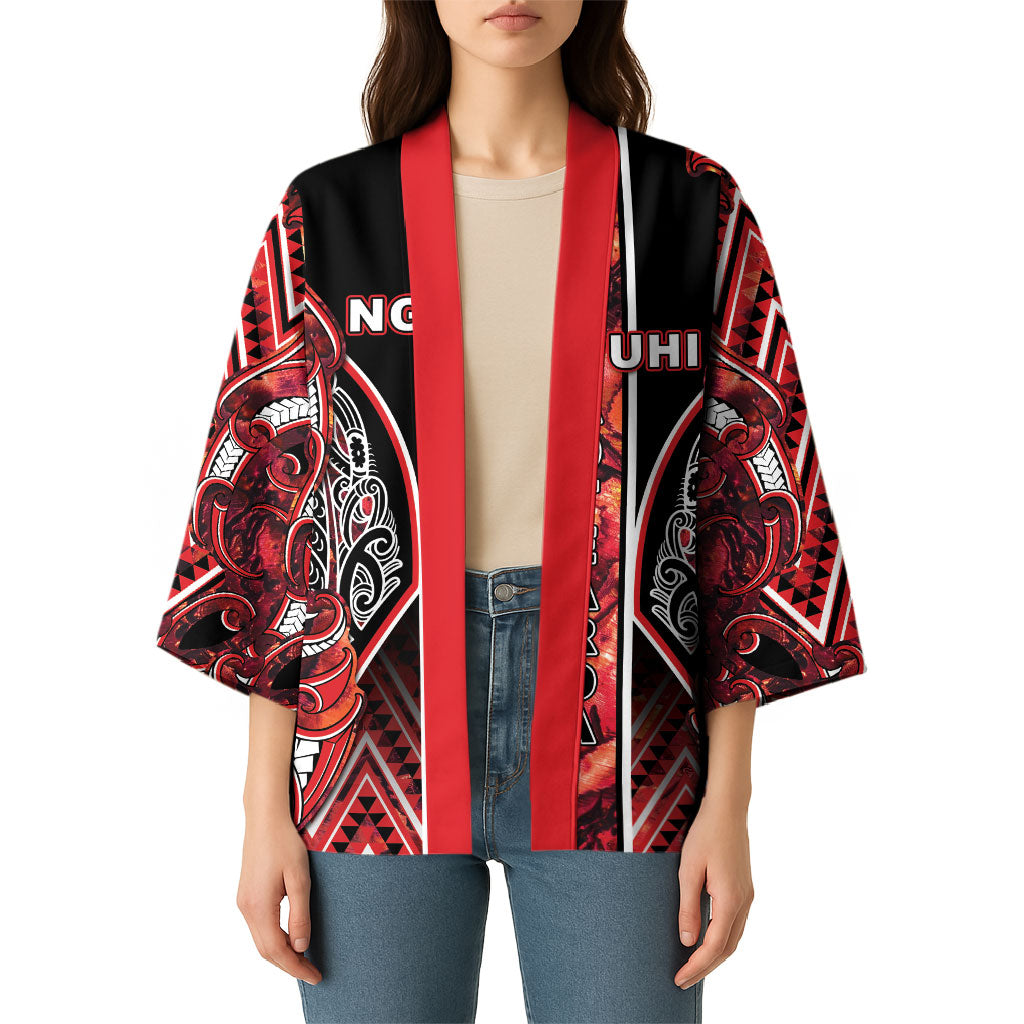 Aotearoa Ngapuhi Kimono Maori Red Tribal Paua Shell Pattern DT05 - Polynesian Pride