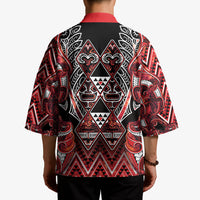 Aotearoa Ngapuhi Kimono Maori Red Tribal Paua Shell Pattern DT05 - Polynesian Pride