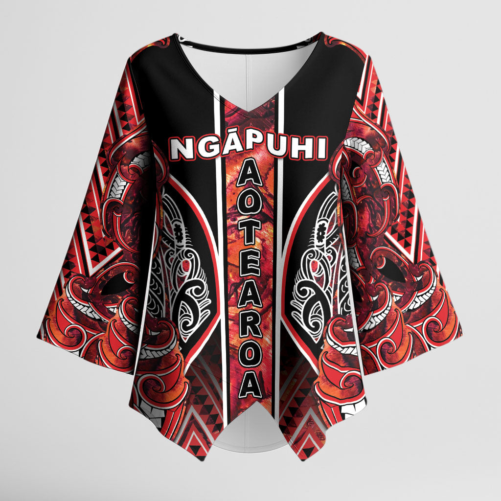 Aotearoa Ngapuhi Kimono Sleeve Blouse Maori Red Tribal Paua Shell Pattern DT05 Female Red - Polynesian Pride