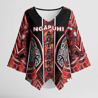 Aotearoa Ngapuhi Kimono Sleeve Blouse Maori Red Tribal Paua Shell Pattern DT05 Female Red - Polynesian Pride