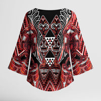 Aotearoa Ngapuhi Kimono Sleeve Blouse Maori Red Tribal Paua Shell Pattern DT05 - Polynesian Pride