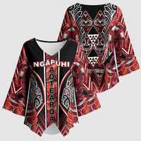 Aotearoa Ngapuhi Kimono Sleeve Blouse Maori Red Tribal Paua Shell Pattern DT05 - Polynesian Pride