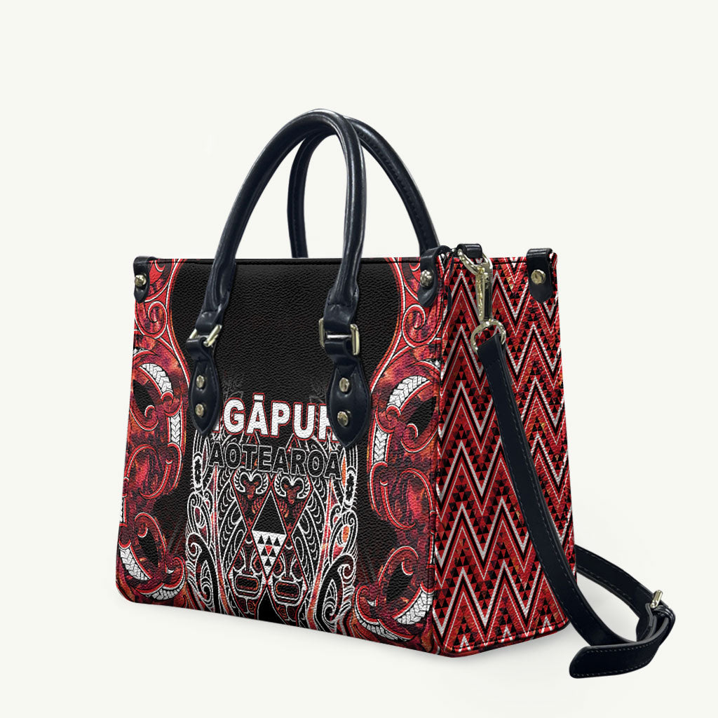 Aotearoa Ngapuhi Leather Bag Maori Red Tribal Paua Shell Pattern DT05 Red - Polynesian Pride