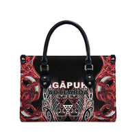 Aotearoa Ngapuhi Leather Bag Maori Red Tribal Paua Shell Pattern DT05 - Polynesian Pride