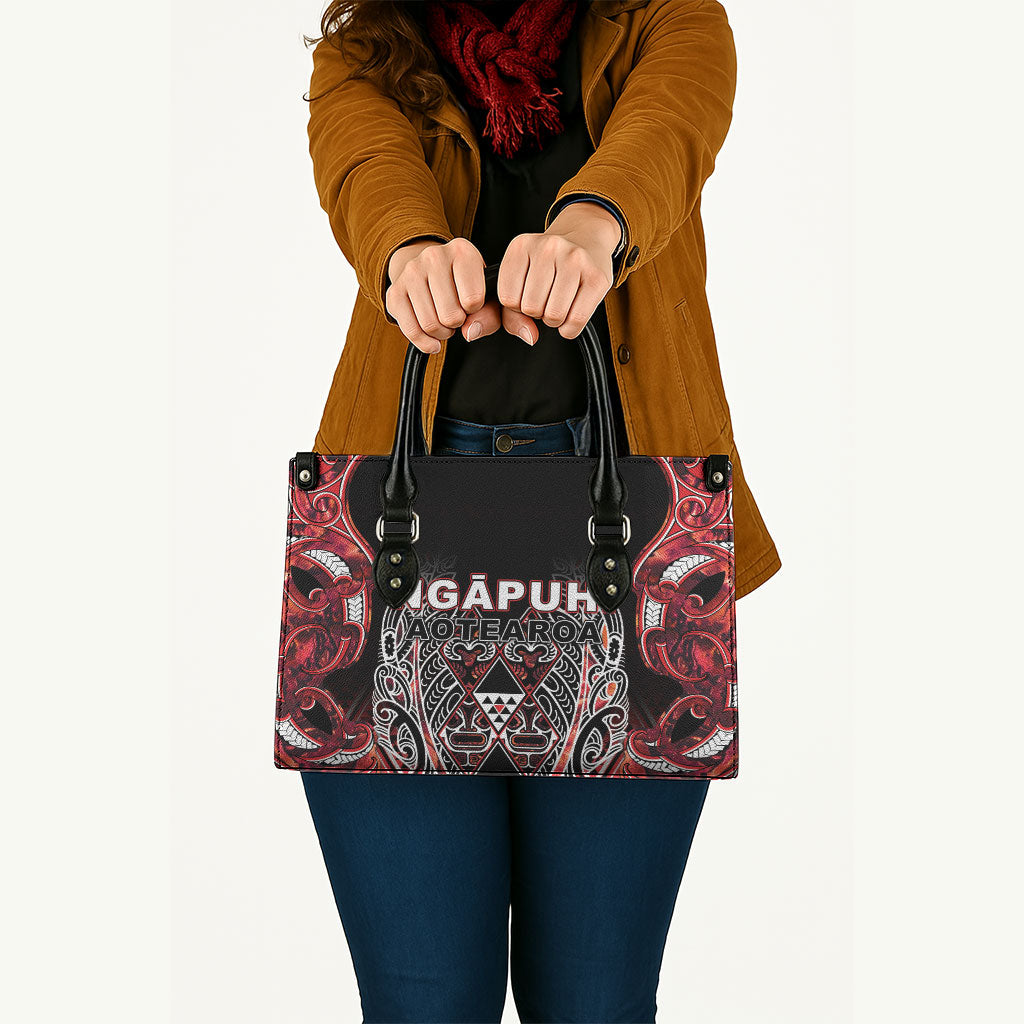 Aotearoa Ngapuhi Leather Bag Maori Red Tribal Paua Shell Pattern DT05 - Polynesian Pride