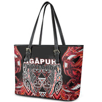 Aotearoa Ngapuhi Leather Tote Bag Maori Red Tribal Paua Shell Pattern DT05 - Polynesian Pride