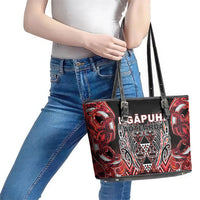 Aotearoa Ngapuhi Leather Tote Bag Maori Red Tribal Paua Shell Pattern DT05 - Polynesian Pride