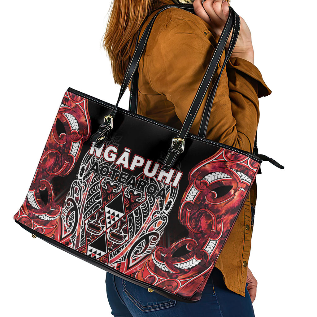 Aotearoa Ngapuhi Leather Tote Bag Maori Red Tribal Paua Shell Pattern DT05 - Polynesian Pride