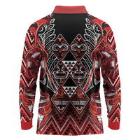 Aotearoa Ngapuhi Long Sleeve Polo Shirt Maori Red Tribal Paua Shell Pattern DT05 - Polynesian Pride