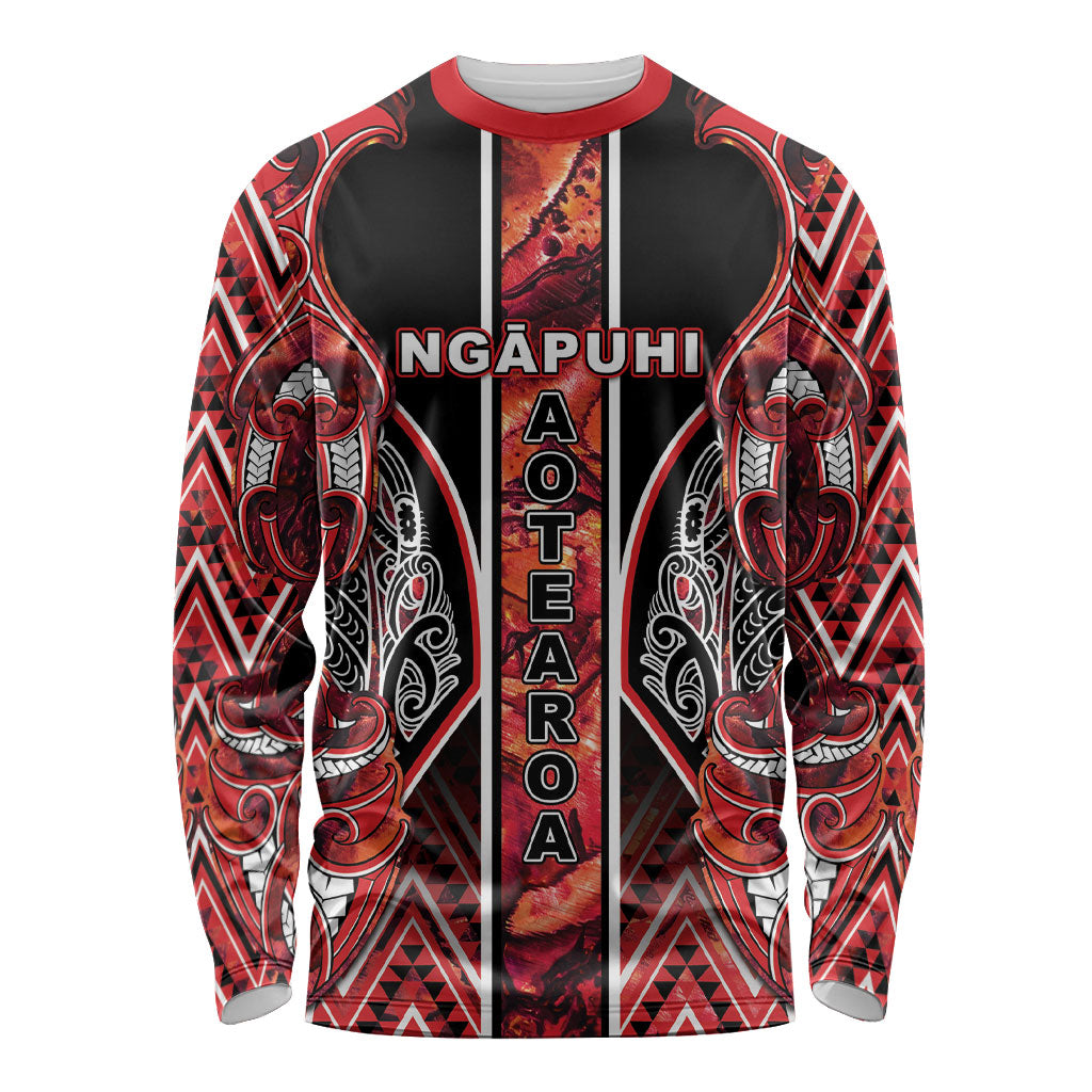 Aotearoa Ngapuhi Long Sleeve Shirt Maori Red Tribal Paua Shell Pattern DT05 Unisex Red - Polynesian Pride