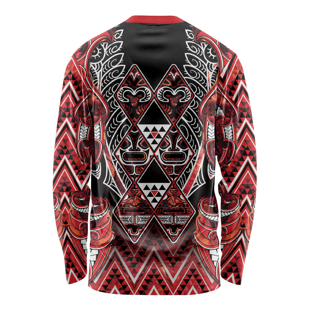 Aotearoa Ngapuhi Long Sleeve Shirt Maori Red Tribal Paua Shell Pattern DT05 - Polynesian Pride