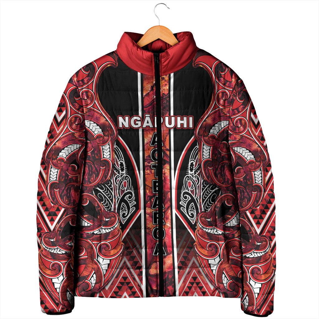 Aotearoa Ngapuhi Padded Jacket Maori Red Tribal Paua Shell Pattern DT05 - Polynesian Pride