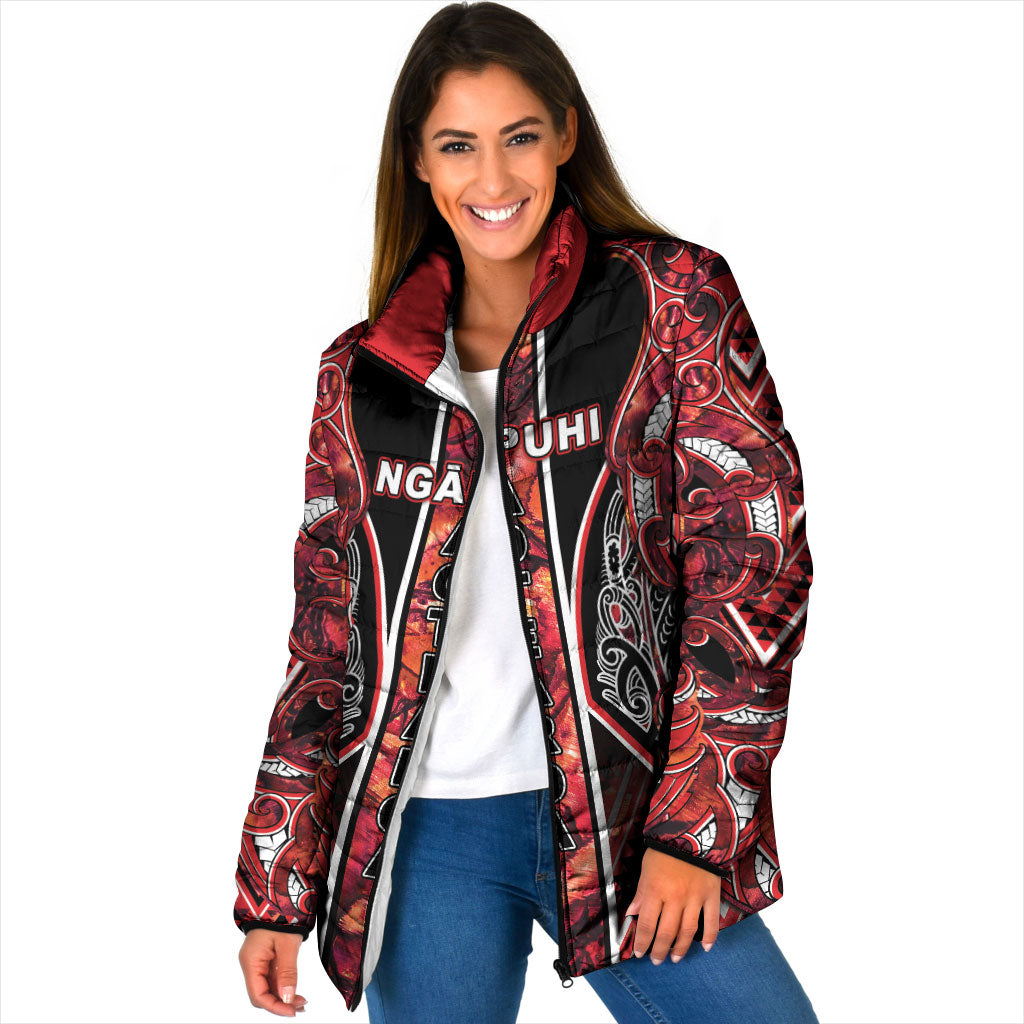 Aotearoa Ngapuhi Padded Jacket Maori Red Tribal Paua Shell Pattern DT05 Women Red - Polynesian Pride