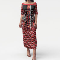 Aotearoa Ngapuhi Puletasi Maori Red Tribal Paua Shell Pattern DT05 Long Dress Red - Polynesian Pride
