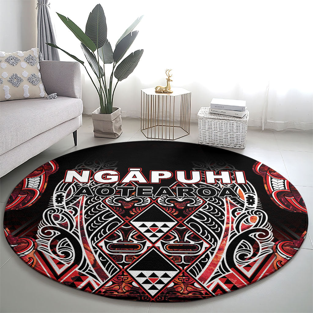 Aotearoa Ngapuhi Round Carpet Maori Red Tribal Paua Shell Pattern DT05 - Polynesian Pride