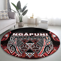 Aotearoa Ngapuhi Round Carpet Maori Red Tribal Paua Shell Pattern DT05 - Polynesian Pride