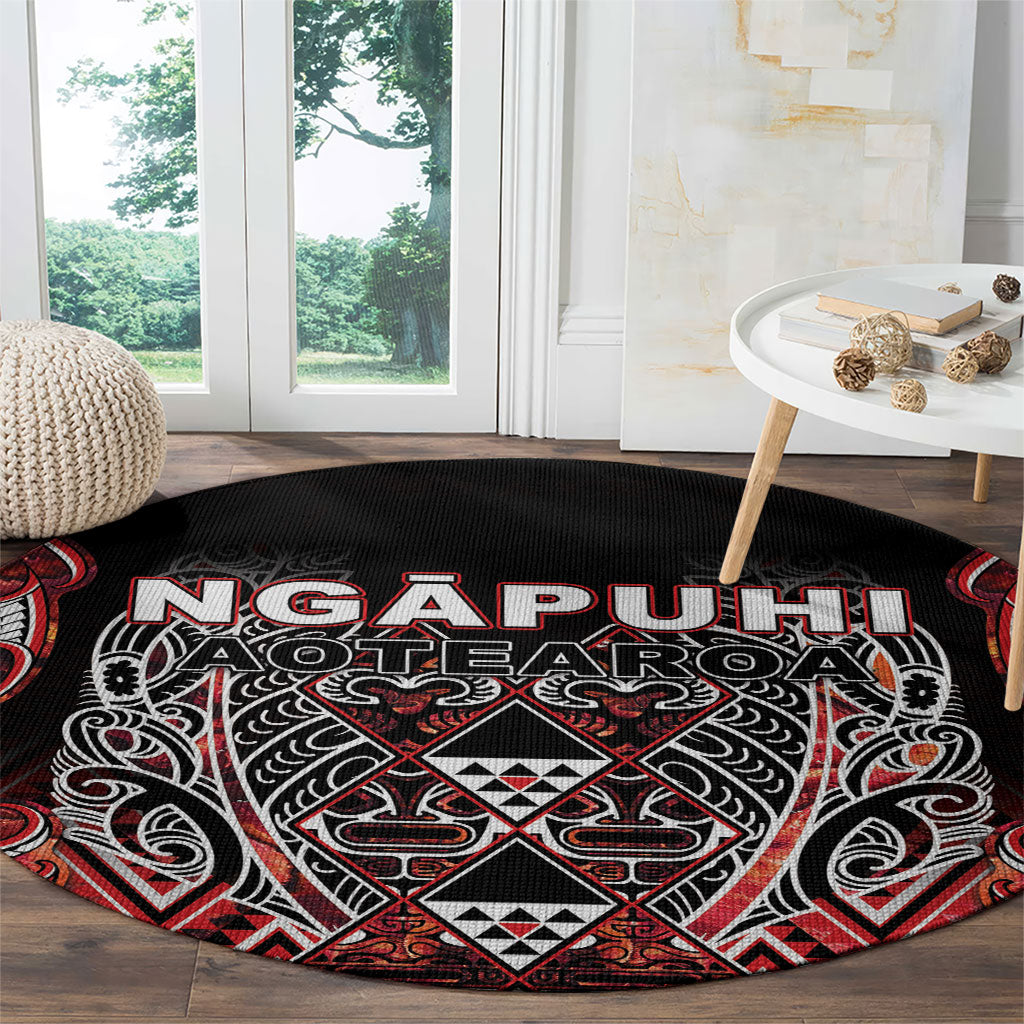 Aotearoa Ngapuhi Round Carpet Maori Red Tribal Paua Shell Pattern DT05 - Polynesian Pride