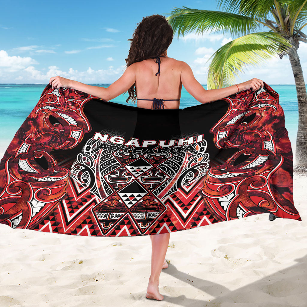 Aotearoa Ngapuhi Sarong Maori Red Tribal Paua Shell Pattern DT05 - Polynesian Pride