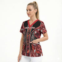 Aotearoa Ngapuhi Scrub Top Maori Red Tribal Paua Shell Pattern DT05 - Polynesian Pride