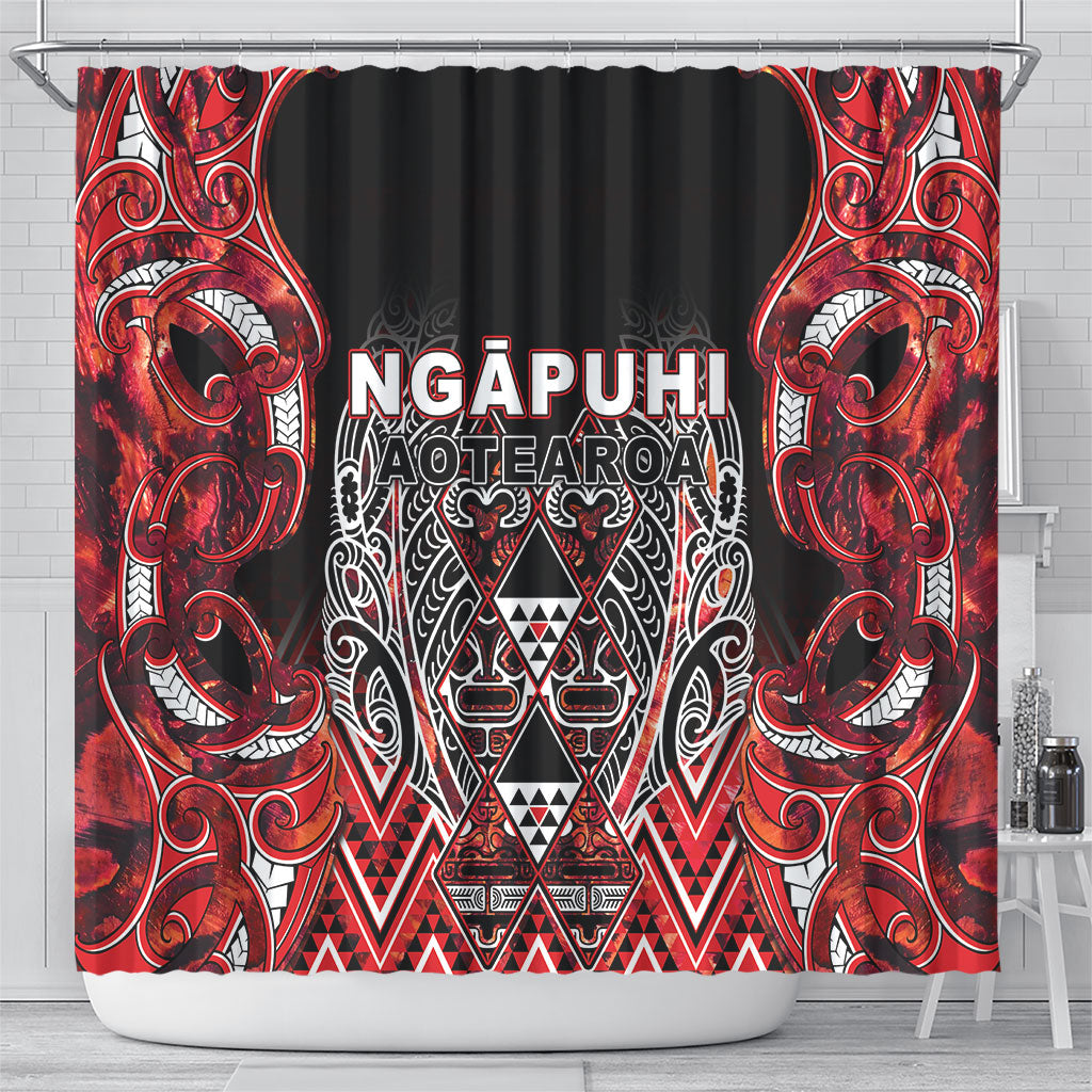 Aotearoa Ngapuhi Shower Curtain Maori Red Tribal Paua Shell Pattern DT05 - Polynesian Pride