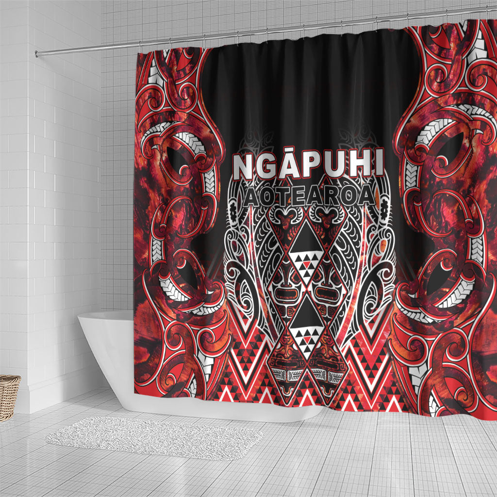 Aotearoa Ngapuhi Shower Curtain Maori Red Tribal Paua Shell Pattern DT05 - Polynesian Pride