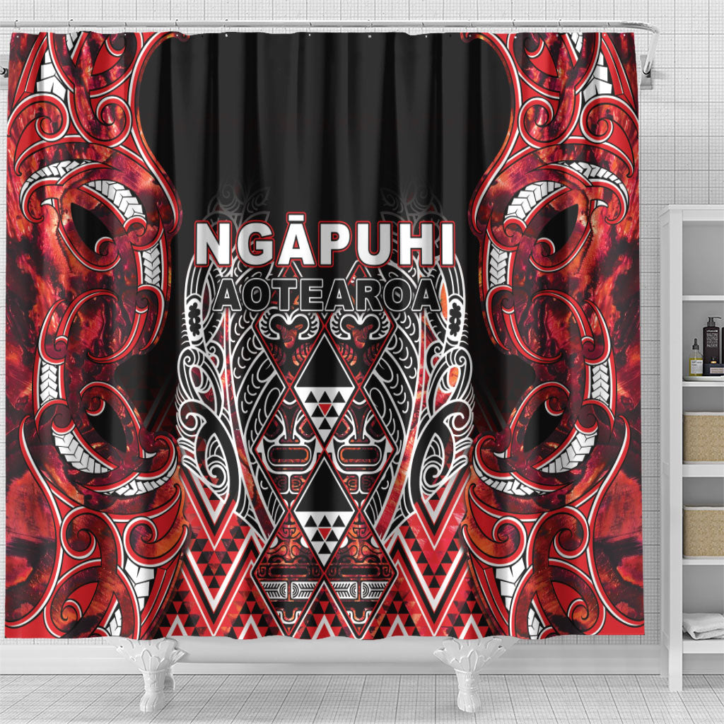 Aotearoa Ngapuhi Shower Curtain Maori Red Tribal Paua Shell Pattern DT05 - Polynesian Pride