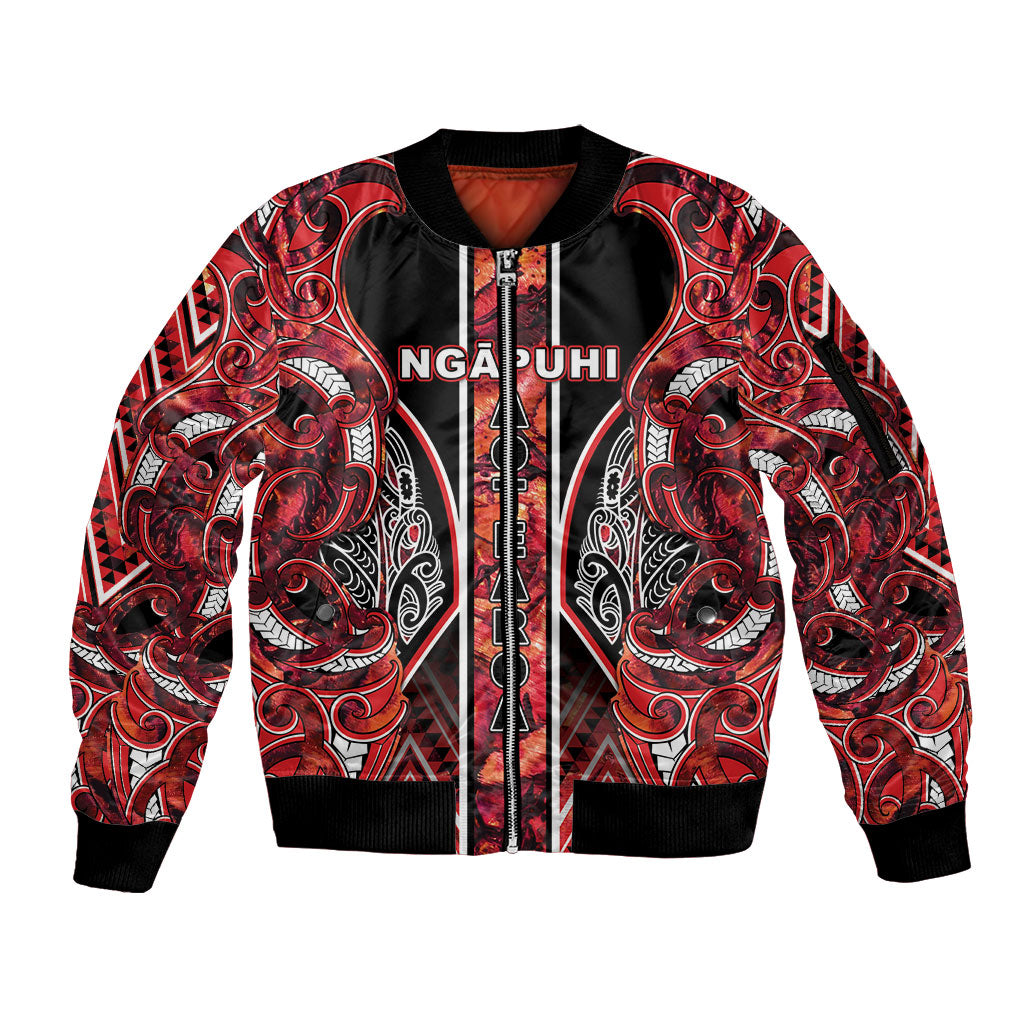 Aotearoa Ngapuhi Sleeve Zip Bomber Jacket Maori Red Tribal Paua Shell Pattern DT05 Unisex Red - Polynesian Pride
