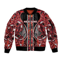 Aotearoa Ngapuhi Sleeve Zip Bomber Jacket Maori Red Tribal Paua Shell Pattern DT05 Unisex Red - Polynesian Pride