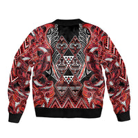 Aotearoa Ngapuhi Sleeve Zip Bomber Jacket Maori Red Tribal Paua Shell Pattern DT05 - Polynesian Pride