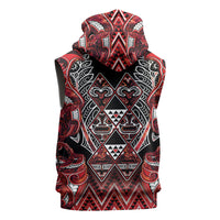 Aotearoa Ngapuhi Sleeveless Hoodie Maori Red Tribal Paua Shell Pattern DT05 - Polynesian Pride