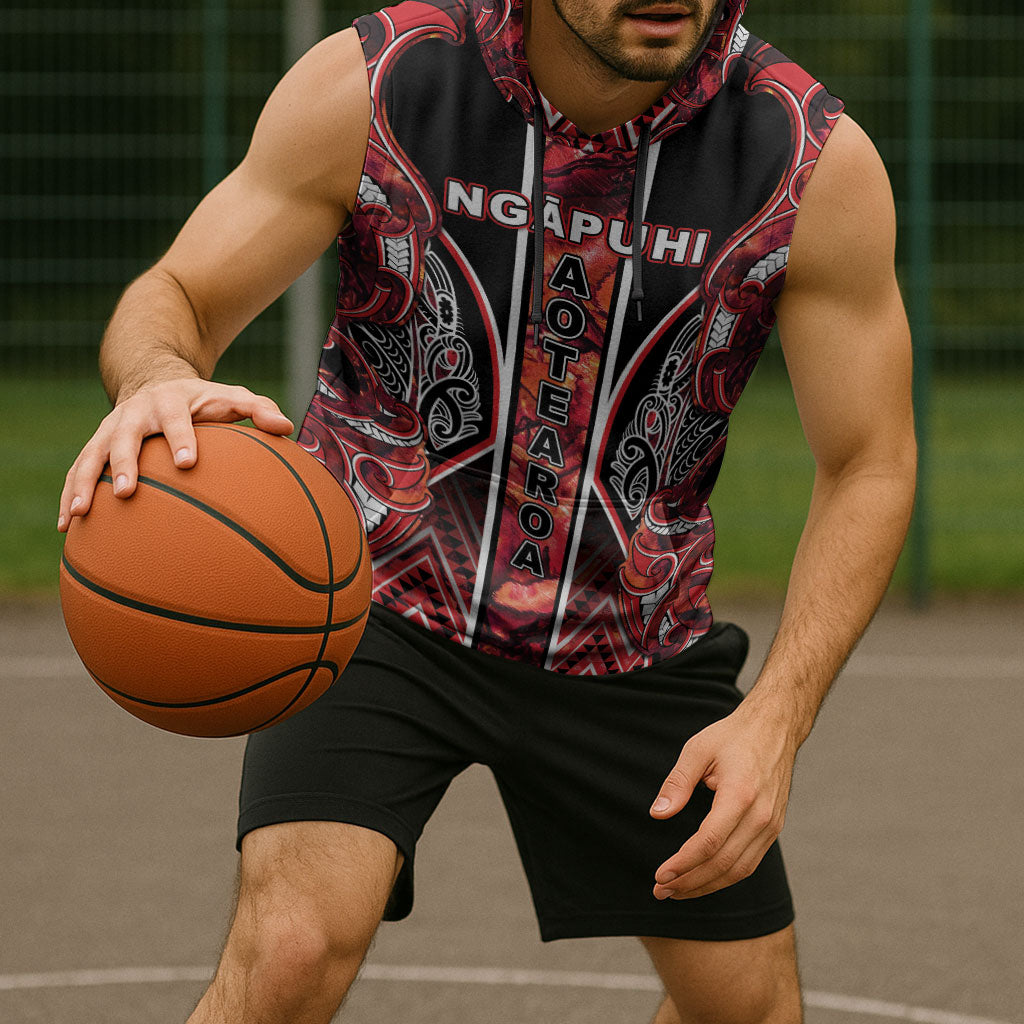 Aotearoa Ngapuhi Sleeveless Hoodie Maori Red Tribal Paua Shell Pattern DT05 - Polynesian Pride