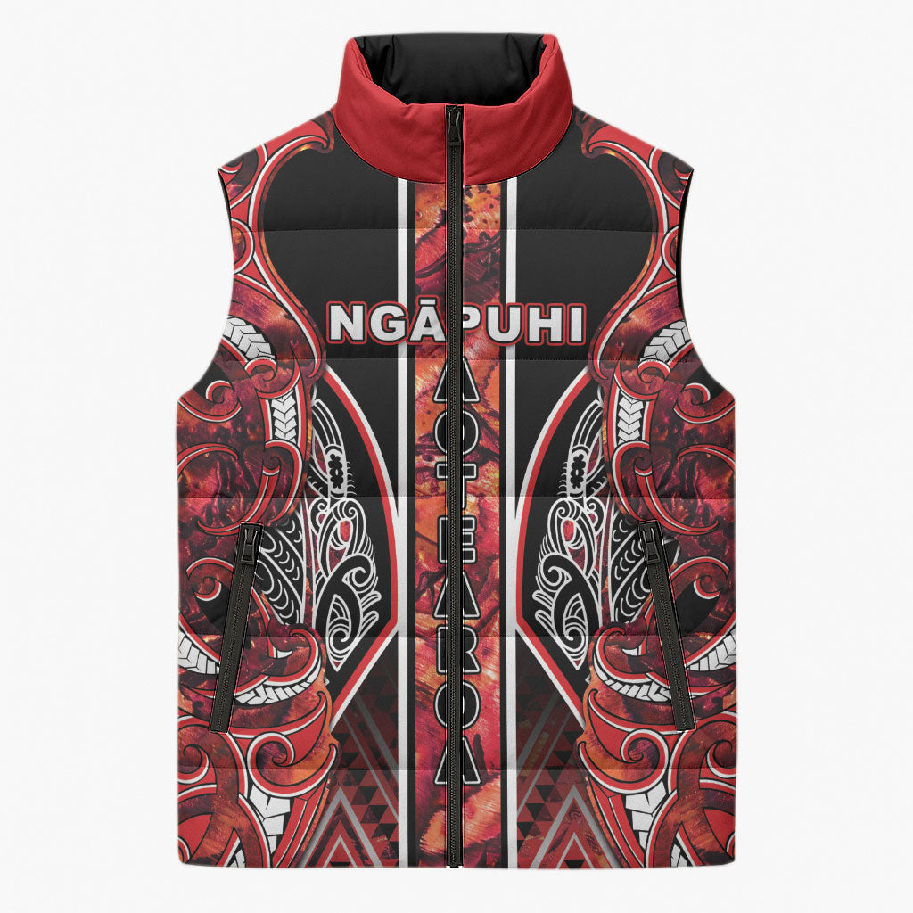 Aotearoa Ngapuhi Sleeveless Puffer Jacket Maori Red Tribal Paua Shell Pattern DT05 Unisex Red - Polynesian Pride