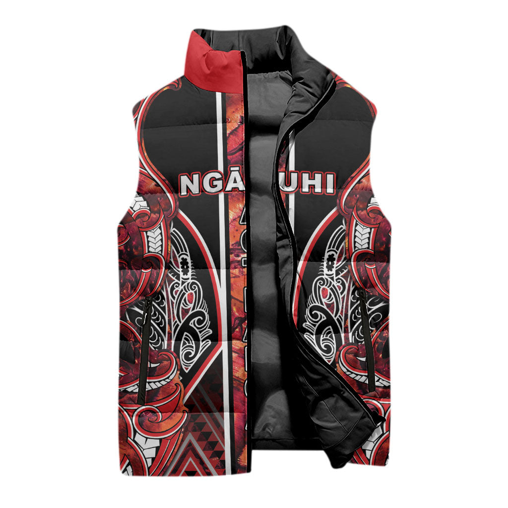 Aotearoa Ngapuhi Sleeveless Puffer Jacket Maori Red Tribal Paua Shell Pattern DT05 - Polynesian Pride