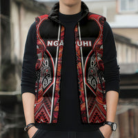 Aotearoa Ngapuhi Sleeveless Puffer Jacket Maori Red Tribal Paua Shell Pattern DT05 - Polynesian Pride