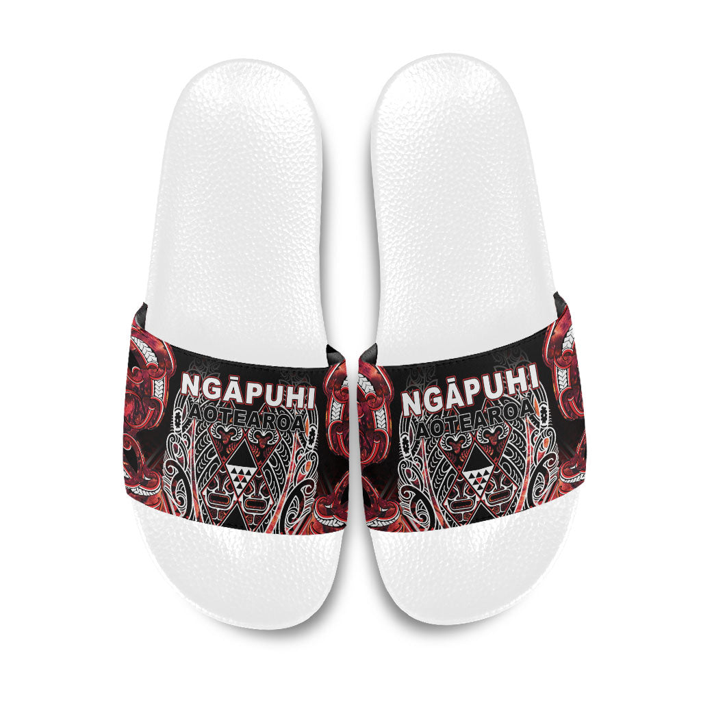 Aotearoa Ngapuhi Slide Sandals Maori Red Tribal Paua Shell Pattern DT05 Red - Polynesian Pride