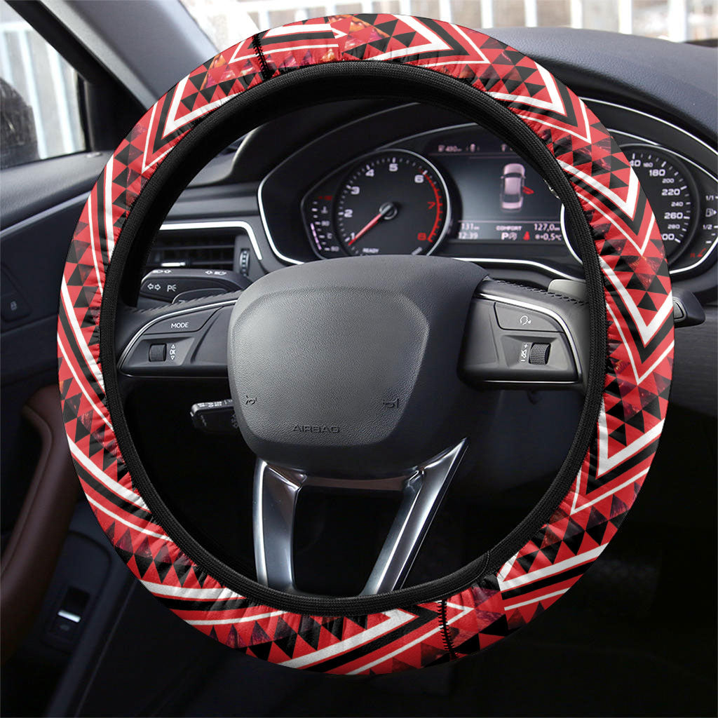 Aotearoa Ngapuhi Steering Wheel Cover Maori Red Tribal Paua Shell Pattern DT05 - Polynesian Pride