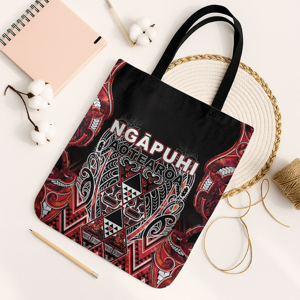 Aotearoa Ngapuhi Tote Bag Maori Red Tribal Paua Shell Pattern DT05 Black Strap One Size Red - Polynesian Pride