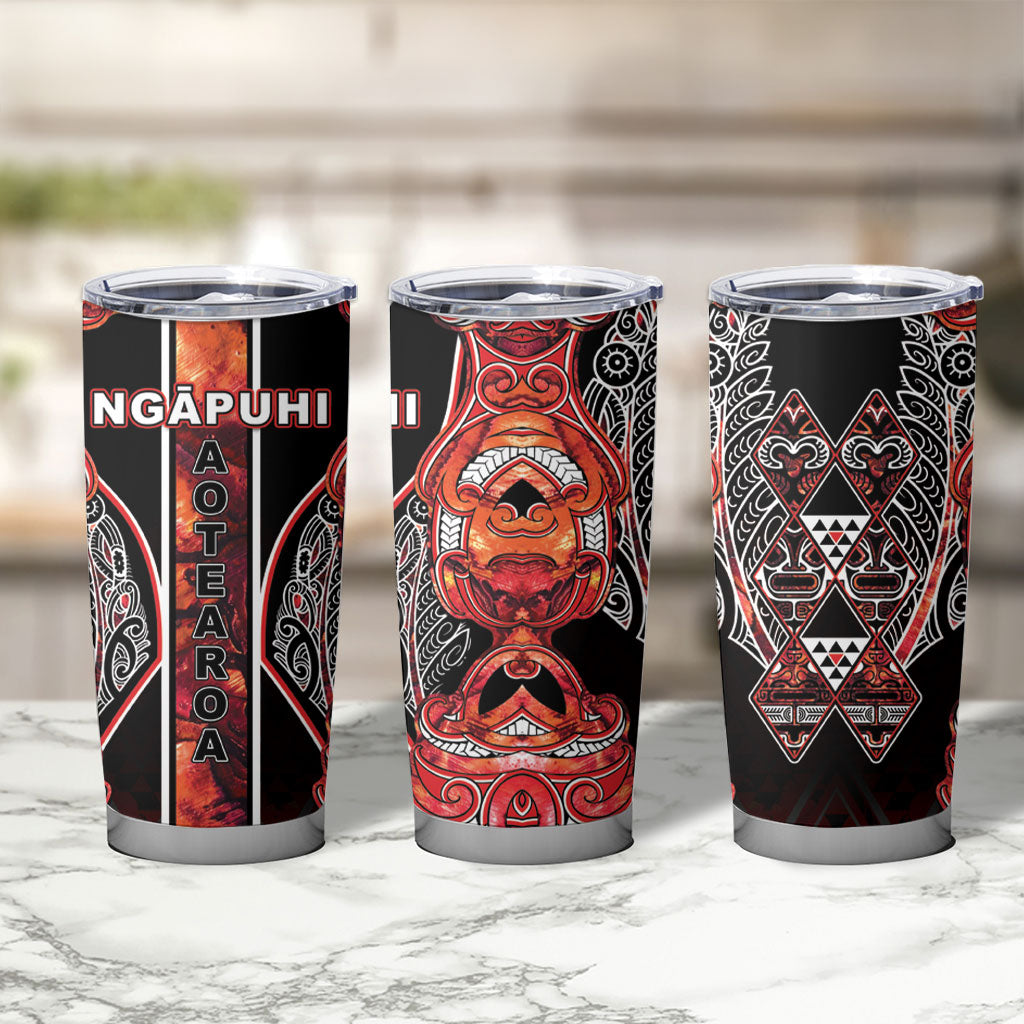 Aotearoa Ngapuhi Tumbler Cup Maori Red Tribal Paua Shell Pattern DT05 - Polynesian Pride