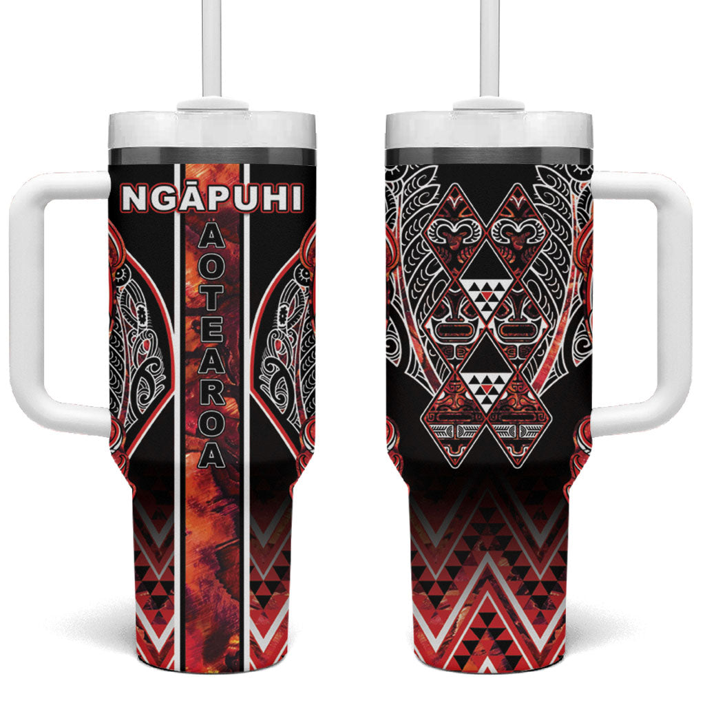 Aotearoa Ngapuhi Tumbler With Handle Maori Red Tribal Paua Shell Pattern DT05 One Size: 40 oz Red - Polynesian Pride