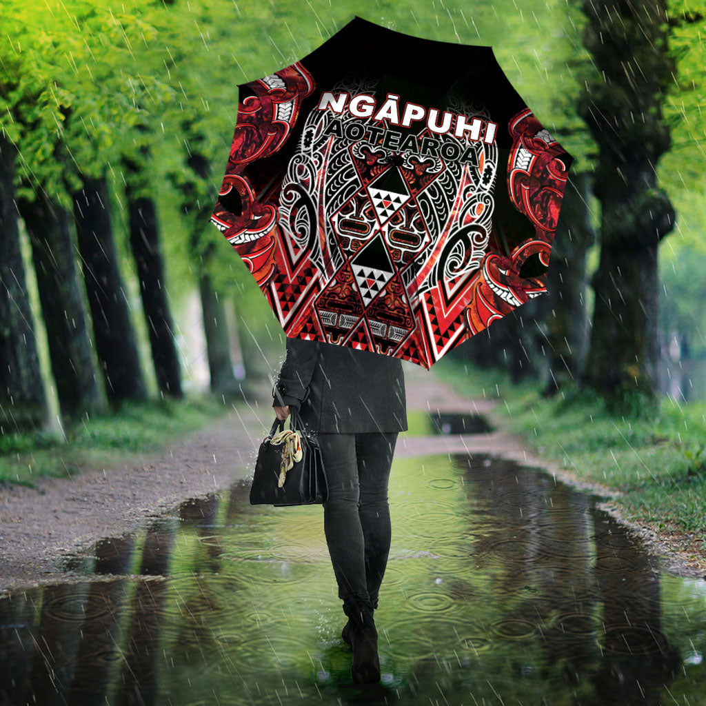 Aotearoa Ngapuhi Umbrella Maori Red Tribal Paua Shell Pattern DT05 - Polynesian Pride